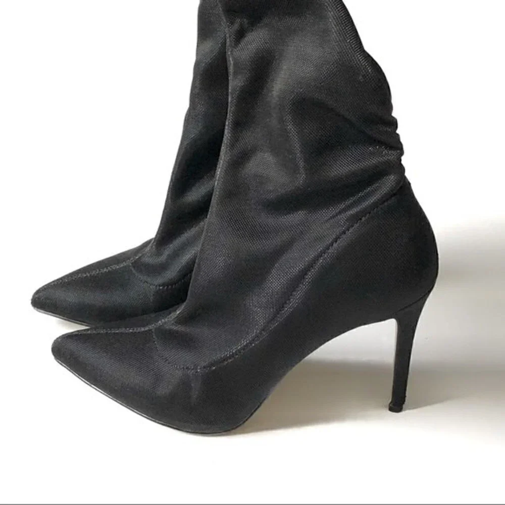 Badgley Mischka Stiletto Sock Boots Jewel Ronny Shimmer Pointed Toe Evening 7 - Picture 3 of 12